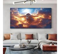 Grande Impression sur Toile Jésus Religieux Bleu Tableau Decoration Murale pour Salon & Chambre Decoration Murale avec Cadre en Bois, Image sur Toile 60x120 cm
