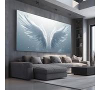 Grande Impression sur Toile Mystique Ailes Tableau Mural Abstrait Plume Pour Salon Moderne, Art Decoratif Bleu Ciel Photo pour Chambre Cadre en Bois 60x120 cm