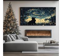 Grande Impression sur Toile Mystique Silhouette de Chat Tableau Mural Céleste Tourbillon Galactique Pour Salon Moderne, Art Decoratif Fantaisie Ciel Nocturne Photo pour Chambre Sans Cadre 60x120 cm
