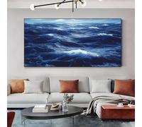 Grande Impression sur Toile Océan Fantastique Bleu Foncé Tableau Decoration Murale pour Salon & Chambre Decoration Murale avec Cadre en Bois, Image sur Toile 60x120 cm