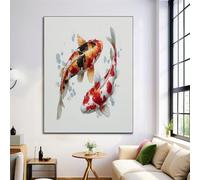 Grande Impression Sur Toile Peinture À L'Encre Poisson Koi, Décoration Tableau Murale Simple Rouge Blanc Art Murale Poster Pour Salon Chambre Bureau, 50x70cm, Sans Cadre