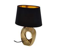 Grande lampe de table LED avec 1 ampoule - Pied en céramique doré - Avec abat-jour en tissu noir - Hauteur : 52 cm