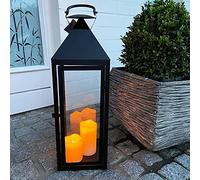 Grande lanterne de jardin de luxe en métal - Lanterne en verre noir - Hauteur : 54 cm