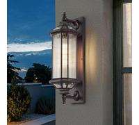 Grande lanterne murale d'extérieur noire de 22,8 cm, étanche et moderne, applique industrielle, support mural en verre, éclairage de porche pour garage et maison, extérieur B