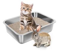 Litière en Acier Inoxydable pour Chat XXL et Lapins, n'absorbe Pas Les odeurs, Anti-Taches, antirouille, Surface Lisse antiadhésive, Fond en Caoutchouc antidérapant (40 * 30 * 15cm)