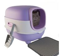 Grande litière pour chat avec pelle à litière pliable avec couvercle, entrée et sortie avant, anti-fuite, contrôle des odeurs, facile à nettoyer (violet)