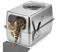 Grande litière pour chat en acier inoxydable avec tapis et pelle, étanche