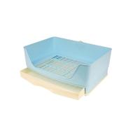Grande litière pour lapin avec tiroir amovible, pot en plastique pour lapins, cochons d'Inde, furets, plateau de toilette à 2 niveaux à monter sur cage (40 x 30 x 18 cm) (bleu)