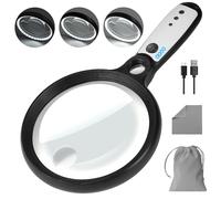 Grande loupe avec 37 lumières LED, 10x, 20x, 45x, loupe éclairée de poche avec 3 modes d'éclairage, loupe rechargeable pour les personnes âgées, lecture, inspection (noir et blanc)