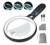 Grande Loupe Lampe avec 37 lumières LED, 10x, 20x, 45x, Loupe Éclairée de Poche avec 3 Modes d'Éclairage, Loupe Rechargeable pour les Personnes Âgées, Lecture, Inspection (Blanc et Noir)