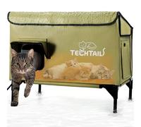 Grande maison chauffante d'extérieur pour chat - Pour l'extérieur - Abri isotherme résistant aux intempéries avec toit incliné, porte de secours et coussin chauffant - Lit surélevé pour chat sauvage