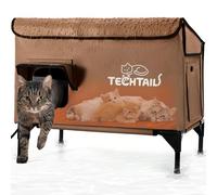 Grande maison chauffante d'extérieur pour chat - Pour l'extérieur - Abri isotherme résistant aux intempéries avec toit incliné, porte de secours et coussin chauffant - Lit surélevé pour chat sauvage