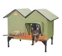 Grande maison chauffante pour chats d'extérieur en hiver, grande maison isolée et résistante aux intempéries avec base surélevée et porte d'évasion, abri étanche pour plusieurs chats sauvages errants
