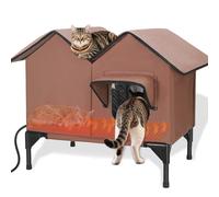 Grande maison chauffante pour l'extérieur en hiver, maison surélevée et imperméable avec coussin chauffant, isolée, résistante aux intempéries, pour chats errants et petits chiens (marron)