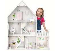 Grande maison de poupées en bois 118 cm, 3 étages, LED et meubles inclus - blanc (GS0023_C-1)