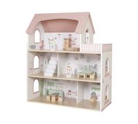 Grande maison de poupée en bois rose avec 14 pièces. Accessoires | Villa à 3 étages avec meubles et figurines | Maison de poupée pour enfants à partir de 3 ans en MDF et pin