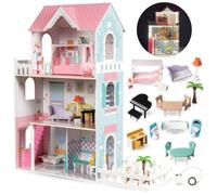 Mamabrum Maison de Poupée en Bois XXL avec LED - Grande Maison 3 Étages avec Meubles, Jardin et Accessoires - Jeu Créatif et Éducatif dès 3 Ans - Design Pastel et Sécurisé