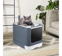 Grande Maison de Toilette Chat Pliable,Bac de Tiroir et Pelle à Litière,Portable,Bac à Litière Fermé Compartiment Inférieur Amovible pour Un Nettoyage Facile 44,5 * 36,5 * 34,5 cm-Blanc