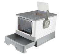 Grande Maison de Toilette Chat Pliable,Bac de Tiroir et Pelle à Litière,Portable,Bac à Litière Fermé Compartiment Inférieur Amovible pour Un Nettoyage Facile 52 * 39 * 39cm-Gris