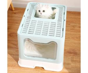 Grande Maison de Toilette Chat Pliable,Bac de Tiroir et Pelle à Litière,Portable,Bac à Litière Fermé Compartiment Inférieur Amovible pour Un Nettoyage Facile-51 * 41 * 38 cm-Bleu Frais