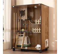 Grande maison en bois pour chat - Enclos intérieur/extérieur avec portes d'évacuation et roulettes, cage multifonction pour chat - Parfait pour la maison et les animaleries, 120 x 60 x 60 cm