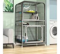 Grande maison pour chat avec bac à litière - Villa mobile en métal pour chat, cage pour chat intérieur/extérieur, niche pour chat en plein air