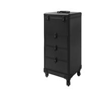 Grande mallette de maquillage professionnelle avec 3 tiroirs, roulettes pivotantes à 360° et poignée télescopique, verrouillable pour maquillage, Noir , Motif cubes d'eau