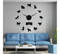 Grande montre murale géante Yorkshire Terrier Labrador Sibérien, Husky, Chihuahua, Border Colie, berger allemand, races de chiens mixtes (noir, 68,6 cm)