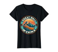 Grande Muraille de Chine Souvenir Rétro Coucher de Soleil Vintage T-Shirt Graphique avec Valeur, Femme, Noir, XS