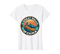 Grande Muraille de Chine Souvenir Rétro Coucher de Soleil Vintage T-Shirt Graphique avec Valeur, Femme, Blanc, XL