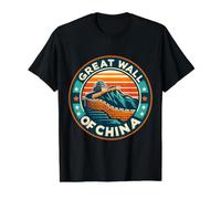Grande Muraille de Chine Souvenir Rétro Coucher de Soleil Vintage T-Shirt Graphique avec Valeur, Homme, Noir, M