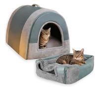 Grande niche 2 en 1 amovible avec coussin doux anti-anxiété, matelas igloo lavable pour animal domestique (bleu, 2XL, 80 x 60 x 60 cm)