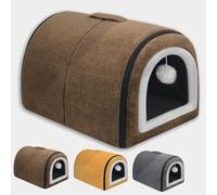 Grande niche 2 en 1 apaisante, luxueuse et chaude avec coussin de sommeil doux amovible, anti-anxiété, pliable, pour intérieur (café, 45 x 32 x 35 cm)