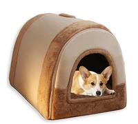 Grande niche 2 en 1 pour chien et chat d'intérieur - grotte apaisante et chaude - Lavable - Avec coussin de couchage amovible anti-anxiété - Flodable (taille M-48,3 x 36,1 x 35,1 cm, A)