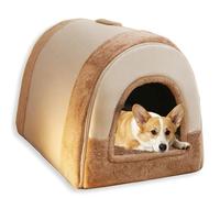 Grande niche 2 en 1 pour chien et chat d'intérieur - grotte apaisante et chaude - Lavable - Coussin de couchage amovible anti-anxiété en peluche flottable (taille L - 56 x 43,2 x 43,2 cm, B)
