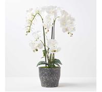 Grande Orchidée artificielle blanche en pot en céramique foncé 82 cm