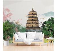 Grande Pagode de l'Oie Sauvage Papier Peint Intissé, Architecture Vintage Papier Peint Panoramique 3d, Peinture à l'encre de Chine Tapisserie Murale Salon Chambre Cuisine Salle de Bain, 300 x 210 cm