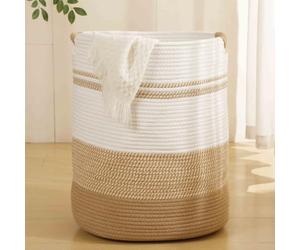 Grande Panier à linge, Corbeilles à linge pour bébé, Panier en corde de coton tressée de 57L pour couvertures, rangement pour le salon, corbeille à vêtements sales, panier haut