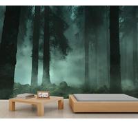 Grande peinture murale gothique forêt brumeuse, paysage naturel pour chambre à coucher, décoration murale boisée, 300 x 210 cm (ne pas décoller et coller)