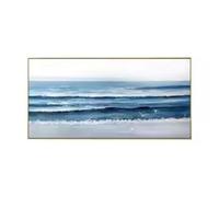 Grande peinture texturée originale sur toile représentant un paysage marin avec des fleurs et des vagues de la mer, blanc et bleu, pour décoration de chambre à coucher, 80 x 160 cm, sans cadre