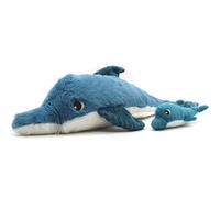 Les DÉGLINGOS - PTITPOTOS - Tofou Le Dauphin Maman bébé - Peluche Toute Douce - Idéal Cadeau Naissance - Bleu - 54 cm