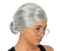 Grande perruque pour mère grand-mère avec chignon, élégante robe grise pour femme, cheveux originaux, déguisement de vieille dame (gris, taille unique)