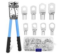 Grande pince à sertir pour câbles de 6/10/16/25/35/50 mm² et 10-1/0 AWG avec 60 embouts à œillets en cuivre, idéal pour les installations solaires automobiles et les applications domestiques, bleu