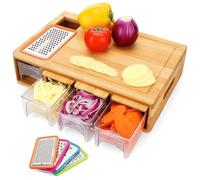 Grande planche à découper avec récipients, rainures à jus, planche à découper en bambou avec 4 tiroirs en plastique, poignées faciles à saisir et ouverture coulissante pour le stockage des aliments