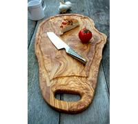 Grande planche à découper rustique en bois d'olivier avec rainure en jus, longueur 45 à 50 cm - PNA50)