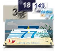 Grande plaque aluminium/polyethylene numéro rue décorative - pour maison, garage, porte, et boite aux lettres - collection marine : 2 lignes personnalisables