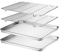 Grande plaque de cuisson en acier inoxydable [2 plateaux + 2 étages] - Moule à biscuits non toxique, robuste, facile à nettoyer, 40,5 x 30,5 x 2,5 cm