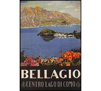 Grande Plaque en métal Bellagio, Lake Como 1926 - Italie 20,3 x 30,5 cm