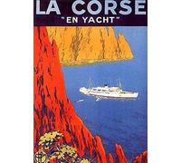 Grande plaque en métal La Corse en Yacht 1930 - Décoration extérieure rétro - 20,3 x 30,5 cm
