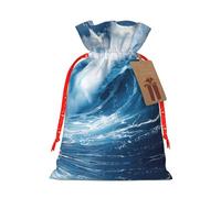 Grande pochette avec cordon de serrage imprimé vague de l'océan HD pour cadeaux, adorables sacs cadeaux réutilisables, parfaits pour les bijoux et plus encore